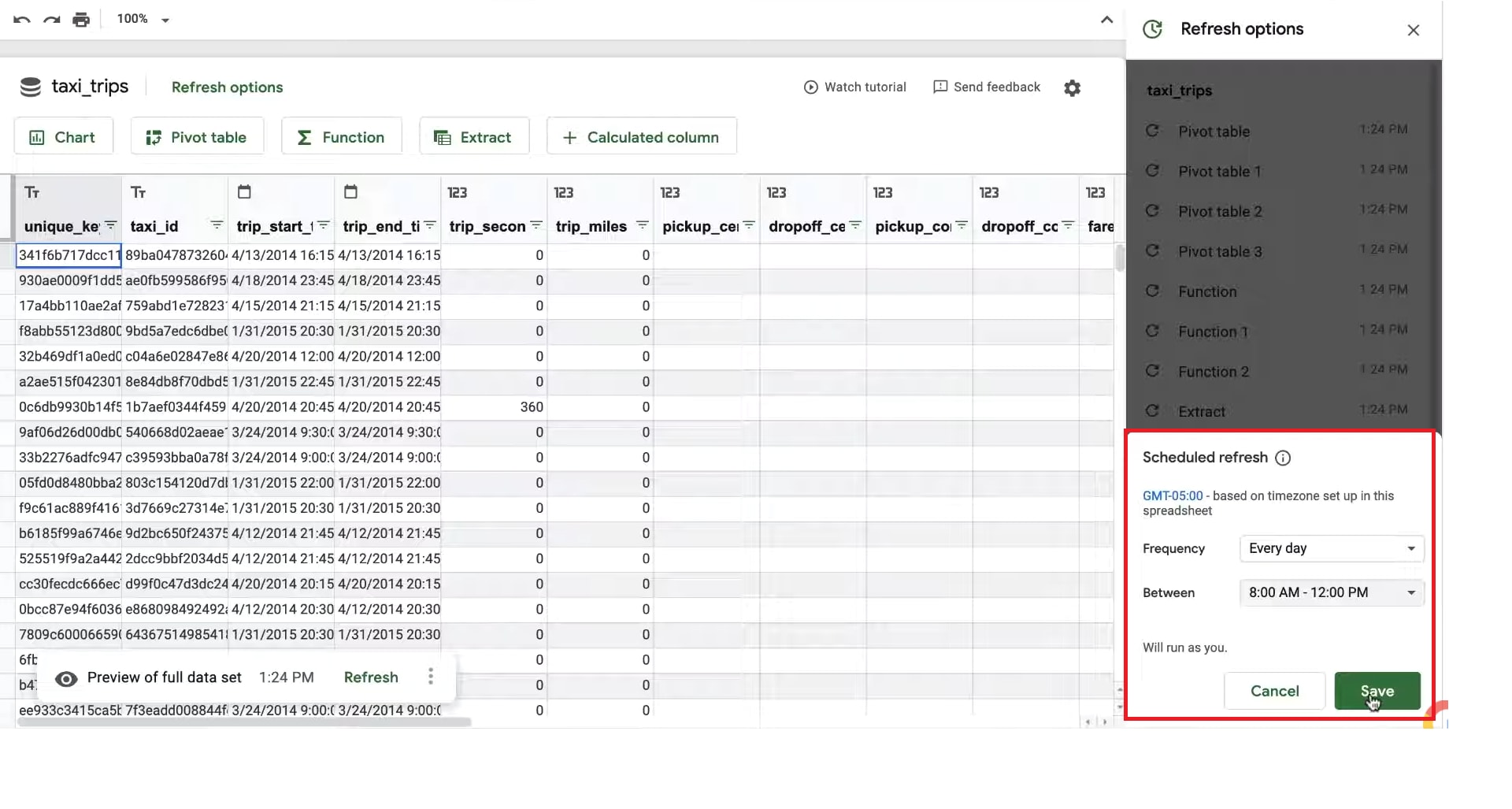 bigquery to google sheets - Scheduled Refresh